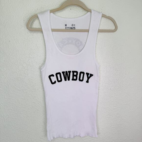 Beyonce Tops - Beyonce Cowboy Carter Tank Top Medium Horseshoe White Ribbed CCT 2025 Tour Merch